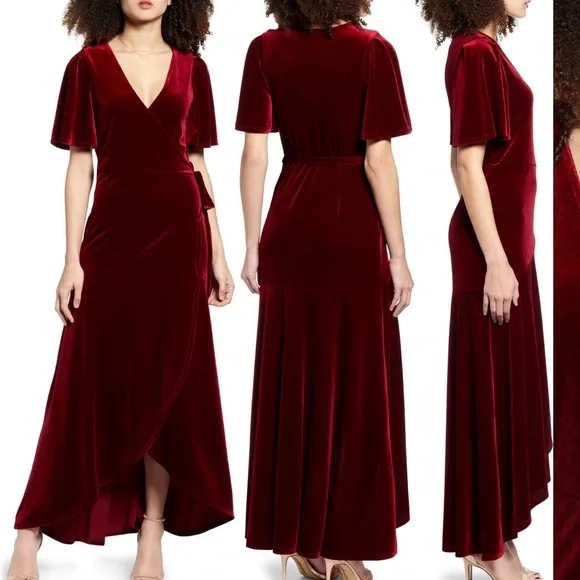 Velour Holiday Maxi-Wrap Dress - Picture 1 of 6